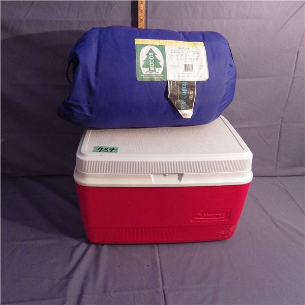 coleman cooler and Woods sleeping bag