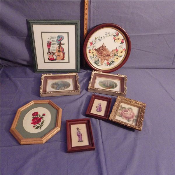 Vintage style framed pictures etc