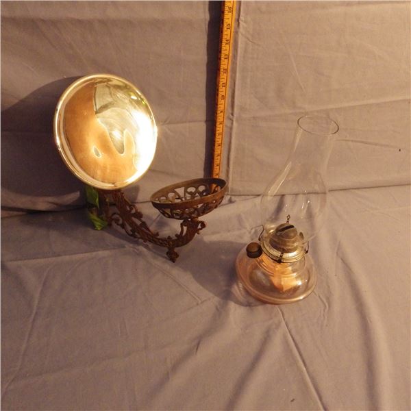 coal oil lamp with vintage wall mount reflector