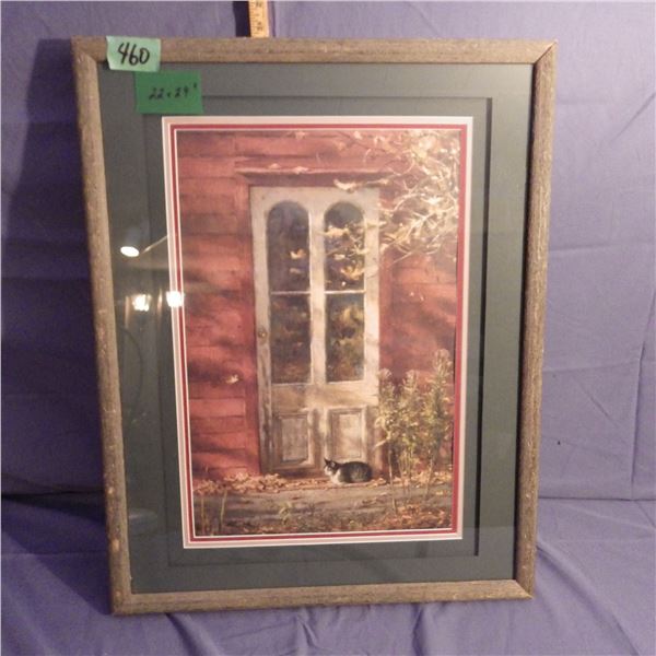 Framed picture artist biography attached to back