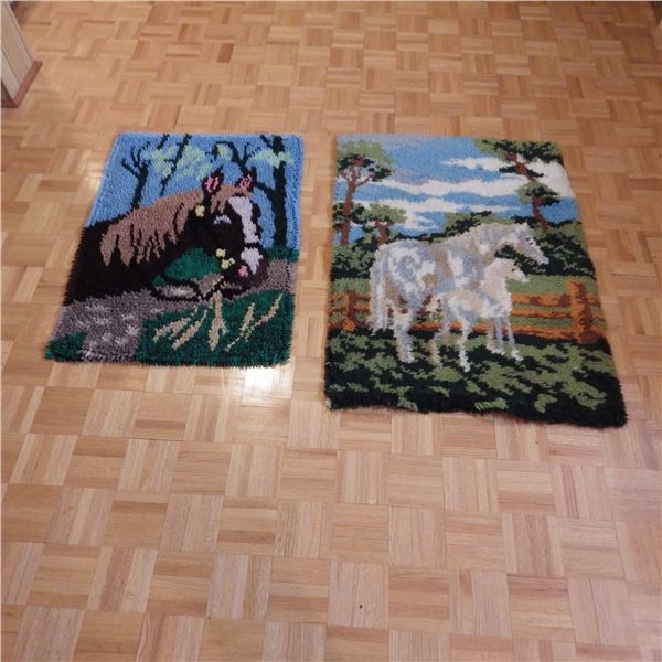 Lot of two horse themed wall hangings probably handmade