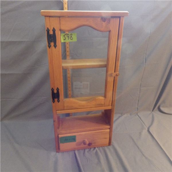 Wood display shelf with glass front door