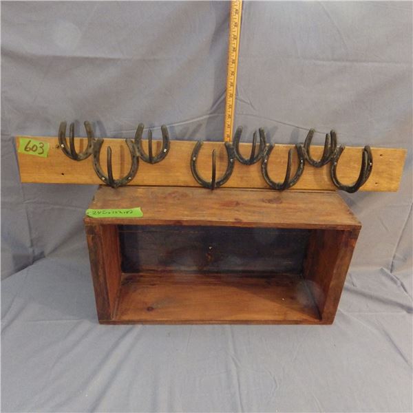 Horseshoe coat rack and small wood  box