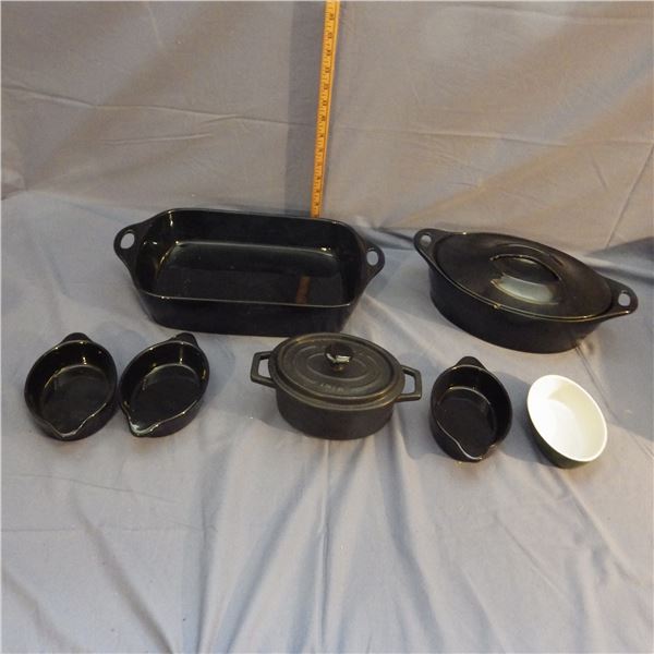 Heavy baking dishes ... not sure if they are ceramic, enameled or porcelain