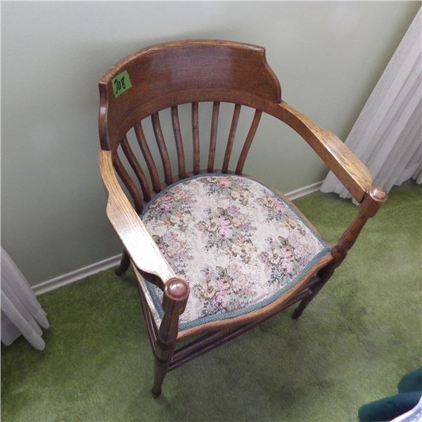 Oak side chair with embroidered seat covering