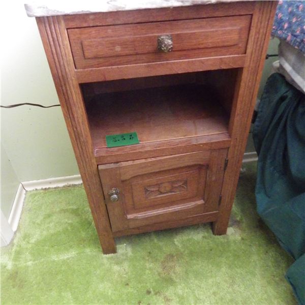 Vintage oak bedside table with marble top