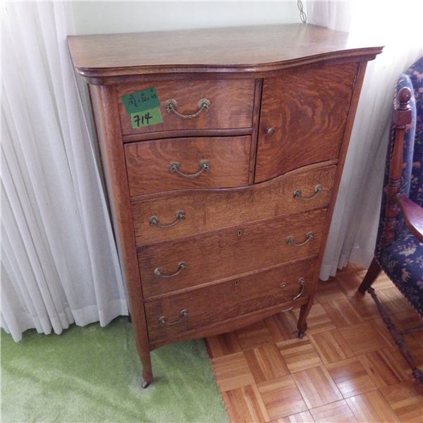 Antique Serpentine Oak Dresser -- One handle is damaged