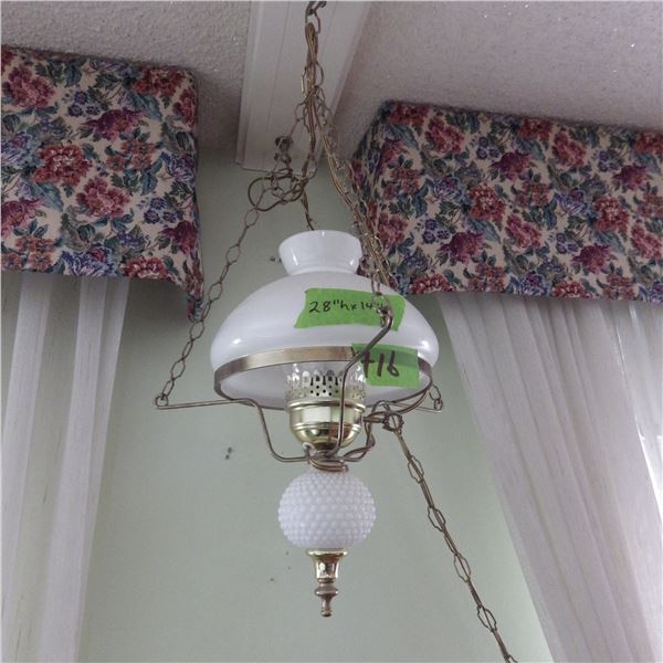 Vintage electric hanging lamp with milk glass bubble base