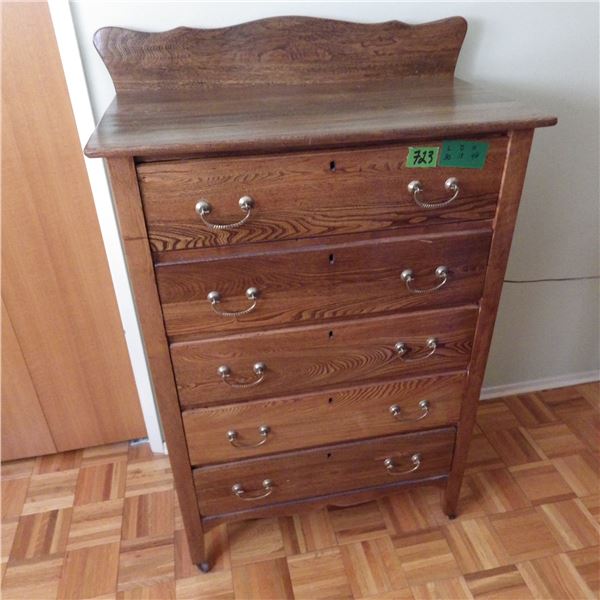 Oak Highboy Dresser with five drawers