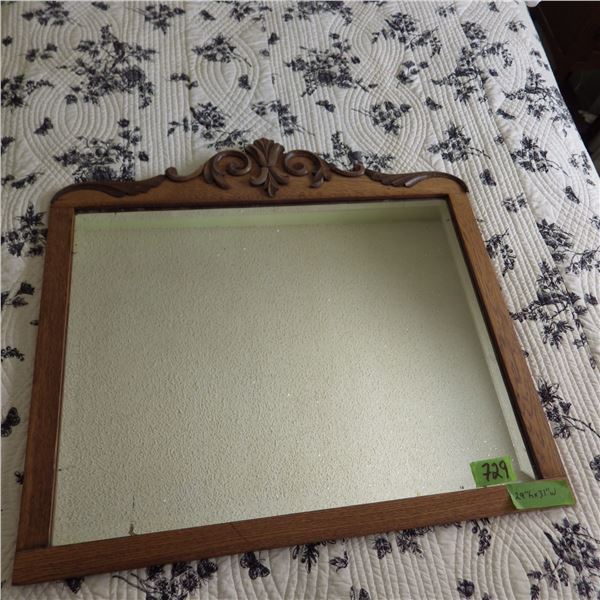 Beveled glass mirror with oak frame