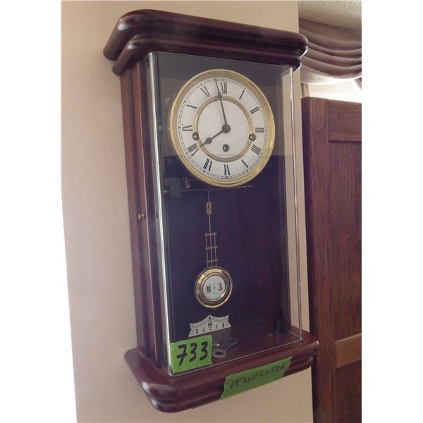German pendulum wall clock with key wind and gong