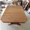 Image 14 : Oak dining room table with two leaves and six chairs trestle pedestal base