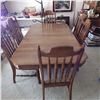 Image 1 : Oak dining room table with two leaves and six chairs trestle pedestal base