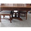 Image 2 : Oak dining room table with two leaves and six chairs trestle pedestal base