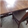 Image 7 : Oak dining room table with two leaves and six chairs trestle pedestal base