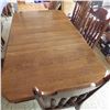Image 8 : Oak dining room table with two leaves and six chairs trestle pedestal base