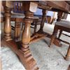 Image 9 : Oak dining room table with two leaves and six chairs trestle pedestal base
