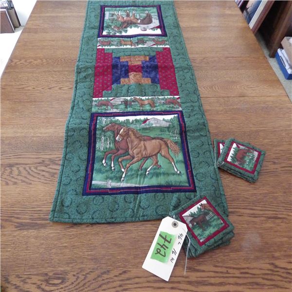 Horse themed tabletopper with matching coasters