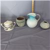 Image 1 : Lot with small blue diamond quilted case satin glass pitcher ,   Ceramic Sugar Bowl made in Japan an