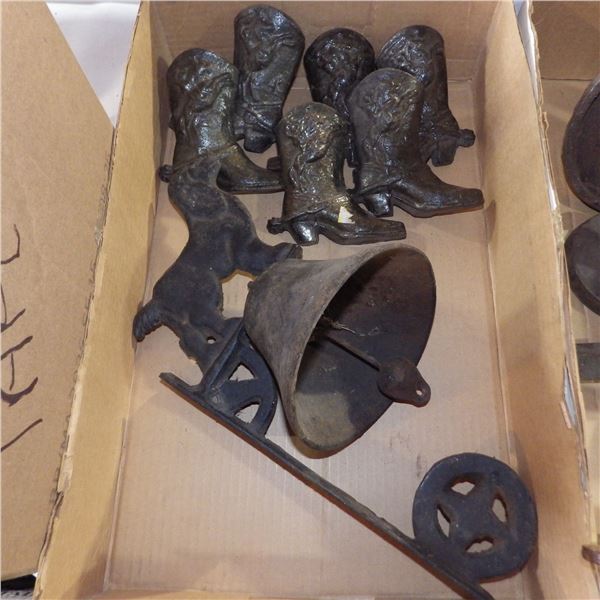 cast bell  and miniature cast cowboy boots