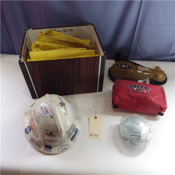 rain gear , hard hat, First aid and other items