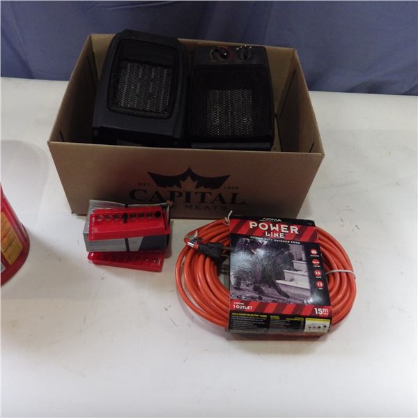 Extension cord and two ceramic heaters