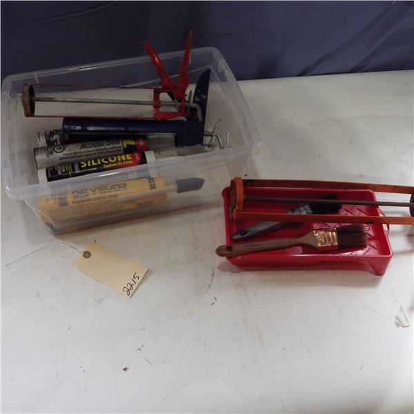 Paint Tray,  paint brushes , caulking guns