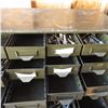 Image 6 : bolt bin organizer with assorted bolts etc on rolling  stand