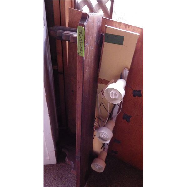 Wood wall shelf and track lights