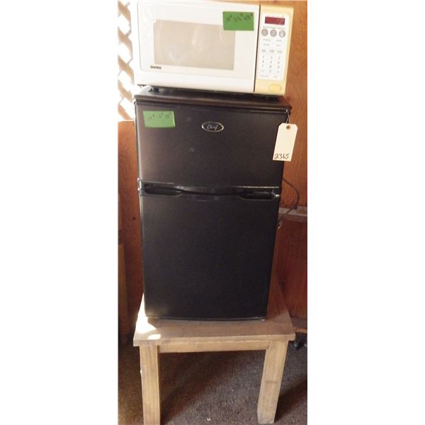 Danby microwave , chef bar fridge, and end table