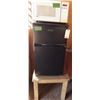 Image 1 : Danby microwave , chef bar fridge, and end table