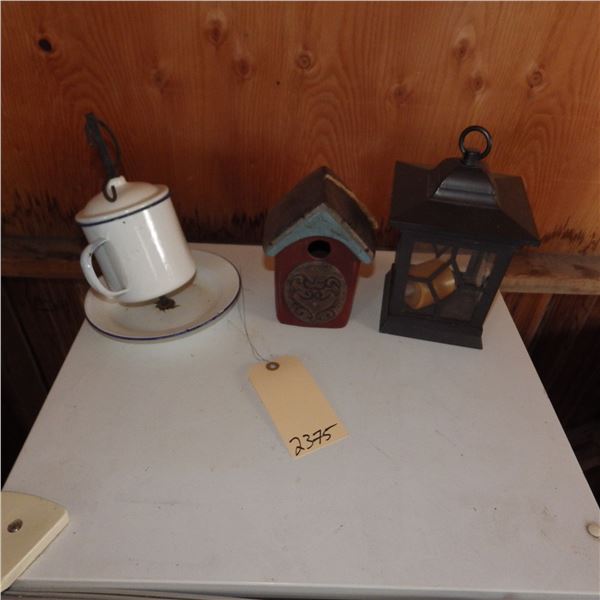 birdhouses and candle holder