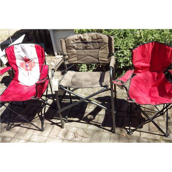three folding camping chairs