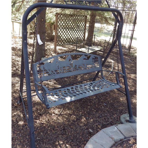 horse themed metal framed freestanding outdoor 2 seat patio swing