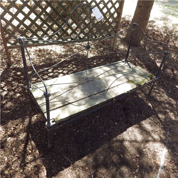 garden bench / plant stand made from vintage bed frame
