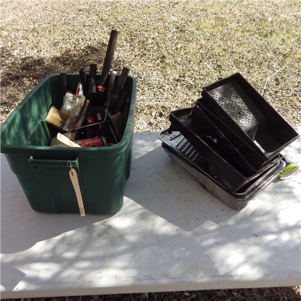 plastic container of paint trays and  Painting supplies