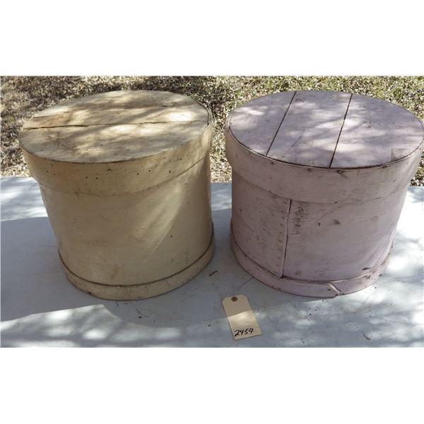 2 vintage round wooden cheese boxes