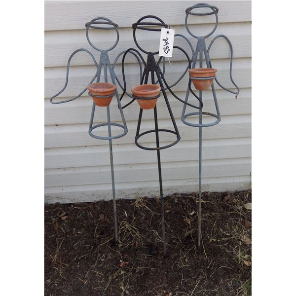 handcrafted metal angels for flower pots