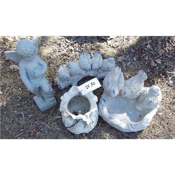 welcome garden statue - is damaged -  and cement Angel statue , bird bath etc