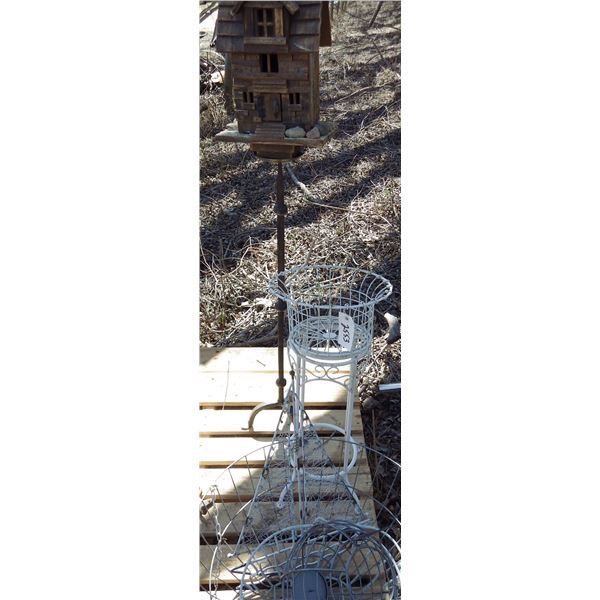 Wire garden pot stands and bird house