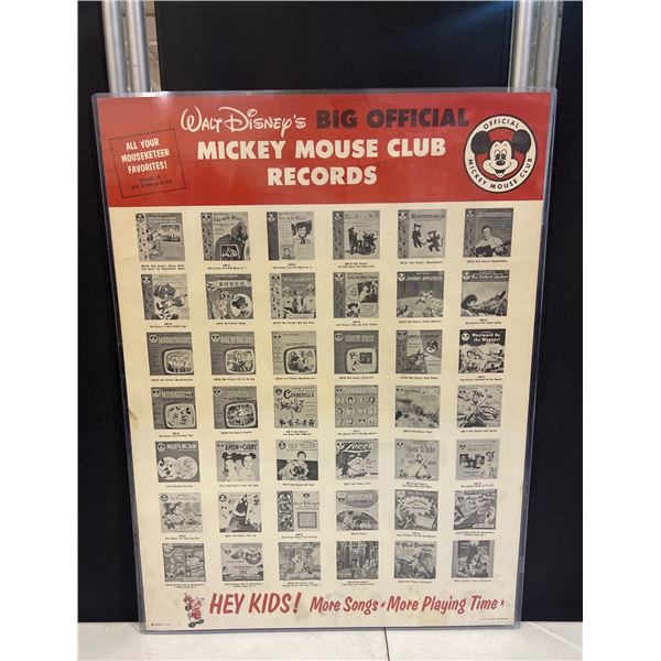 Vintage Poster of Walt Disney's Big Official Mickey Mouse Club Vinyl Records