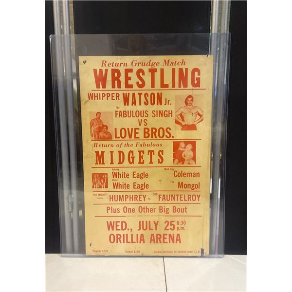 22" x 14" Return Grudge Match Wrestling Poster from July 25, 1973 in Orillia Arena
