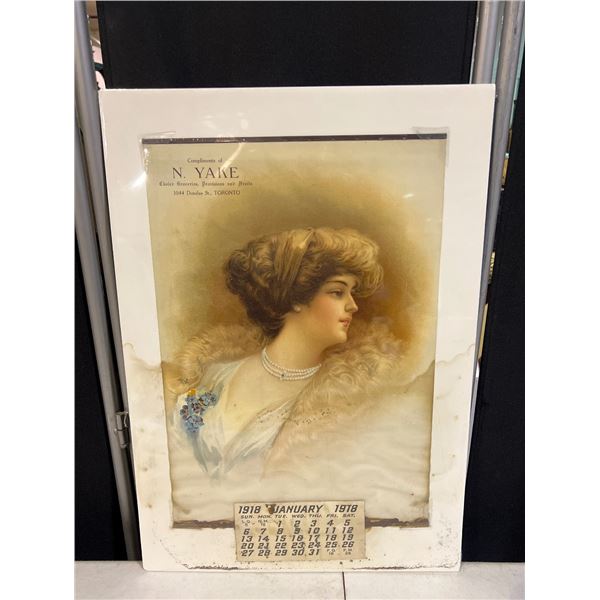 21" x 15" 1918 Advertising Calendar for N. Yake