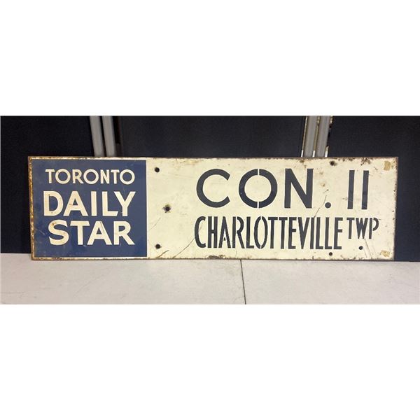 28" x 8" Vintage Metal Toronto Daily Star Advertising Sign for Concession 2, Charlotteville Townsh