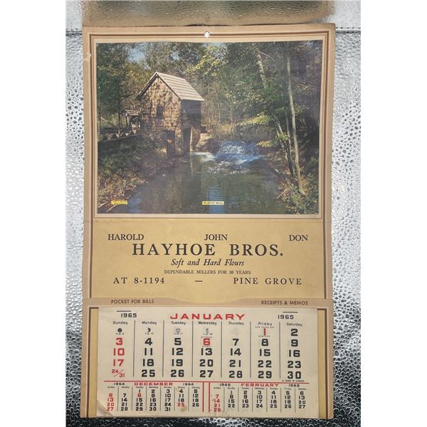 13" x 9" 1965 Hayhoe Bros. Soft and Hard Flours Advertising Calendar
