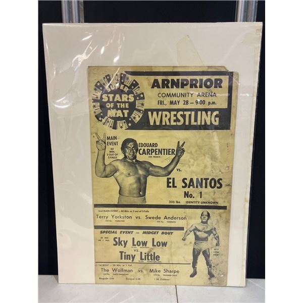 22.5" x 14" 1976 Super Stars of the Mat Wrestling Poster at Arnprior Community Arena in Ontario, C
