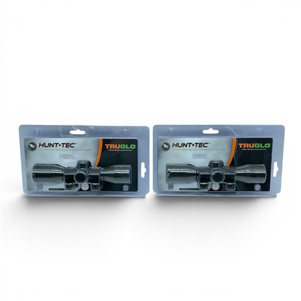 TruGlo Hunt-Tec Illuminated 4 X 32 mm Compact Rifle Scope with Dual Colour Duplex Reticle X 2 Qty