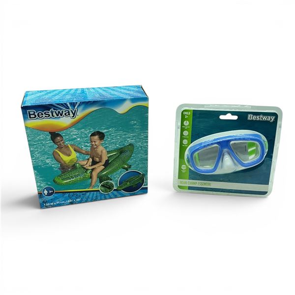 Bestway Aqua Champ Essential Child Swim Mask, New and Bestway 60" x 28" Alligator Pool Float, New