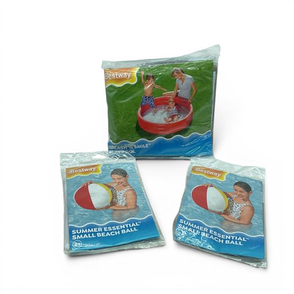 Bestway Summer Essential Small Beach Ball, New X 2 Qty and Bestway Splash 'N Smile Play Pool, New