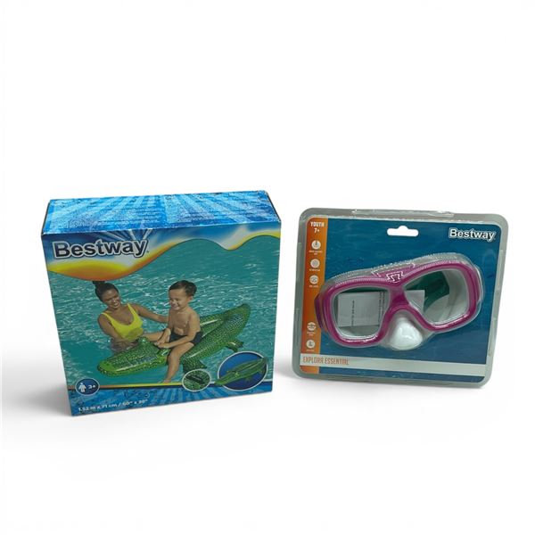 Bestway Explora Essential Youth 7+ Swim Goggles, New and Bestway Alligator Pool Float, New